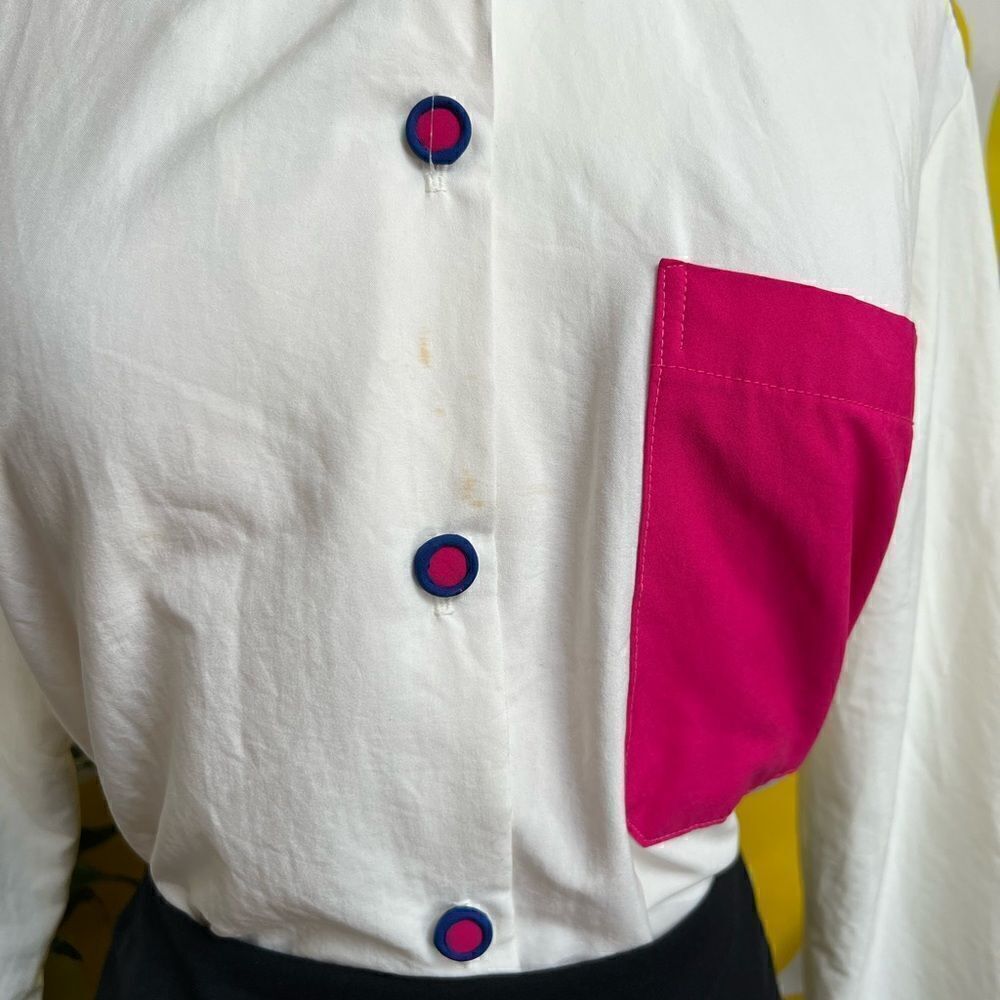 Rad Vintage 1990s Vivid Colorblock Double Collar Button Down Blouse - Picture 10 of 12
